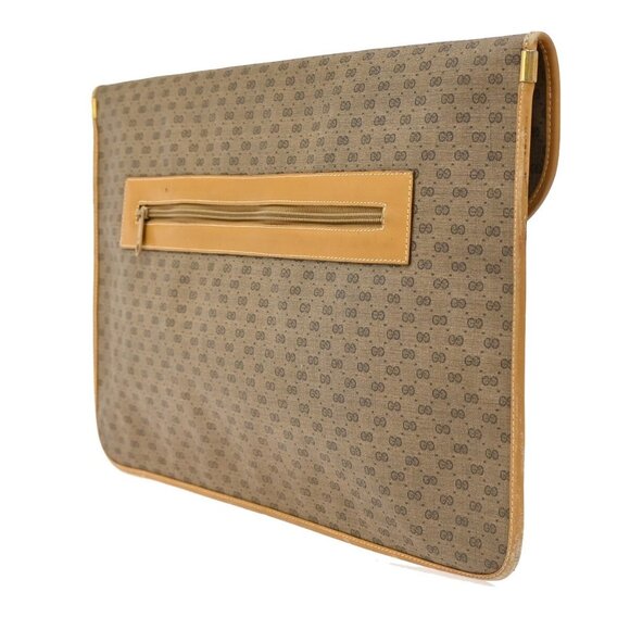 GUCCI Micro GG Pattern Clutch Hand Bag PVC Leather Brown Made In Italy - Picture 3 of 16